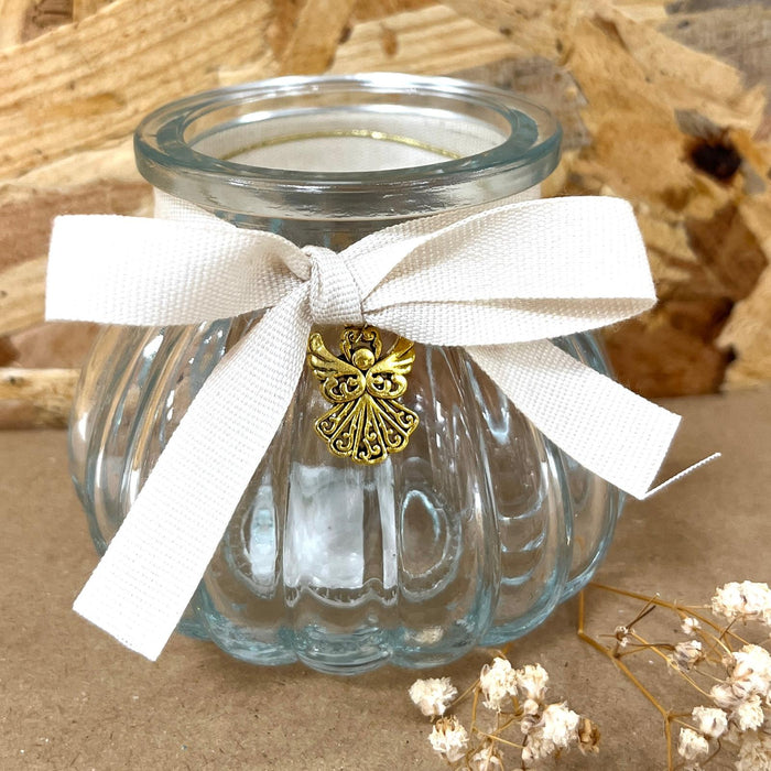 Glass jar with Ivory Ribbon and Gold Angel charm