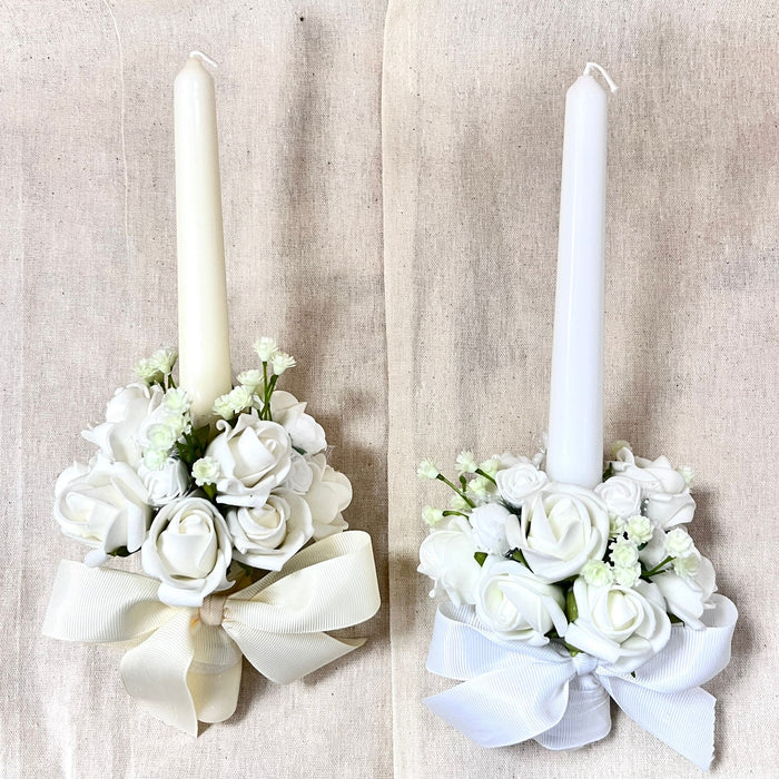Candle Bouquet - Roses and Gypsophila