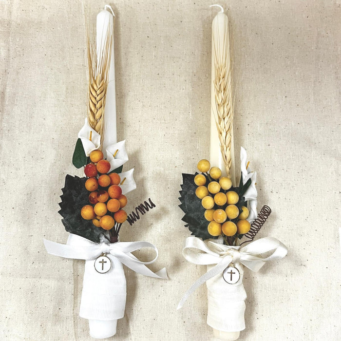 Candlestick - Grapes Calla and Wheat with Cross