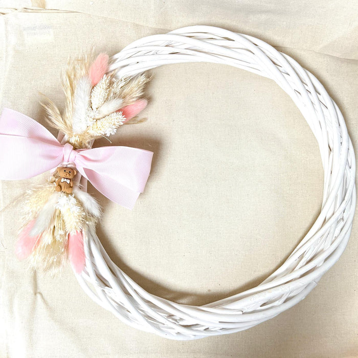 Wreath - Boho Pink with Teddy Bear Charm