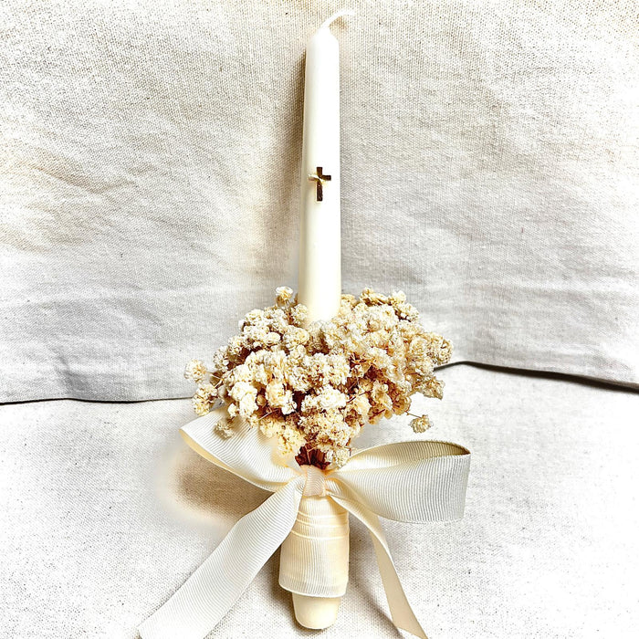 Candle Bouquet - Dried Gypsophila with Gold Cross