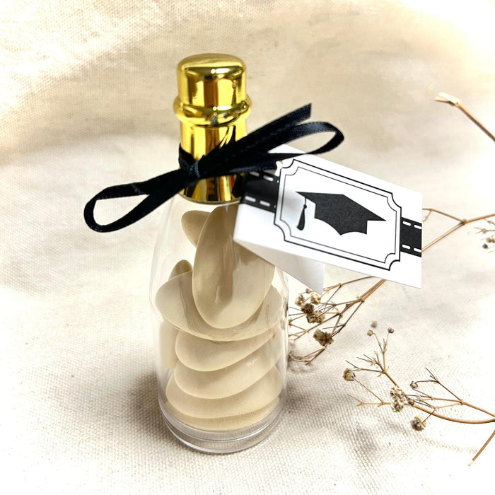 Champagne Bottle with Ivory Chocolate Dragées & Graduation Tag