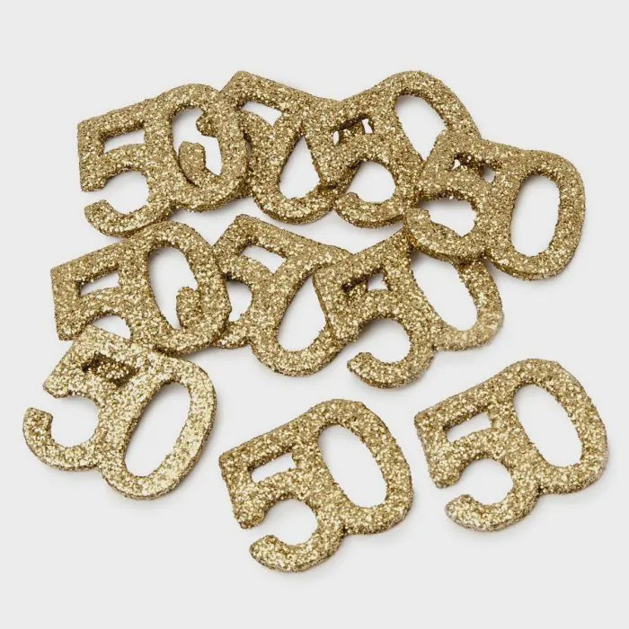 50th Anniversary decoration in gold glitter table confetti