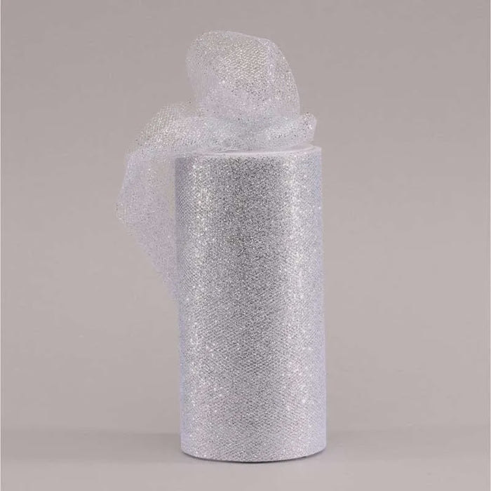 Silver Glitter Tulle (15cm x 23m)