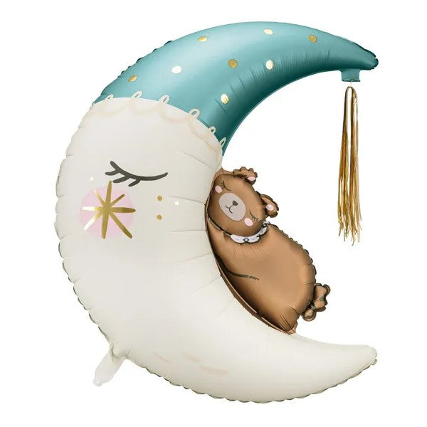 Foil balloon Teddy bear on the moon, 80x98 cm, blue