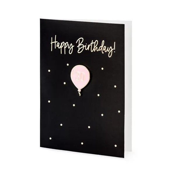 Happy Birthday Card with enamel pin 30, 10.5x14.8cm