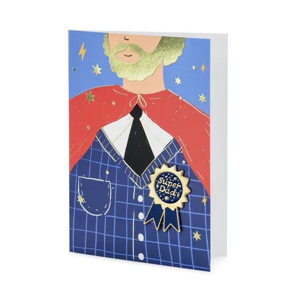 Card with enamel pin Super Dad, 11x15.5 cm
