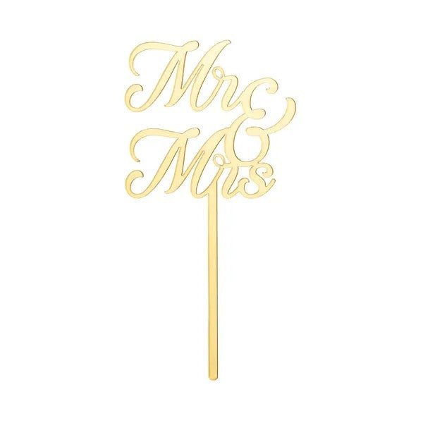 MR & MRS Acrylic Cake Topper, gold, 16.5 cm