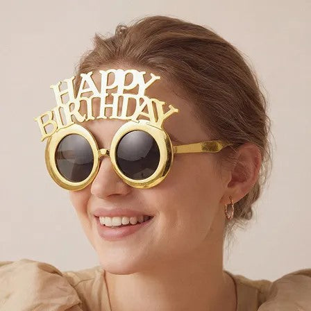 Glasses Happy Birthday, 16.5x11.5 cm, cold gold