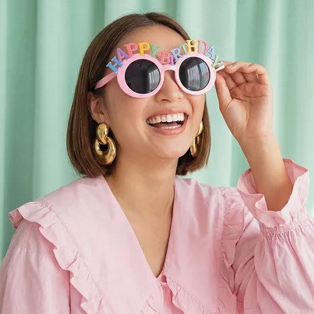 Glasses Happy Birthday, 18.5x7.5 cm, pink