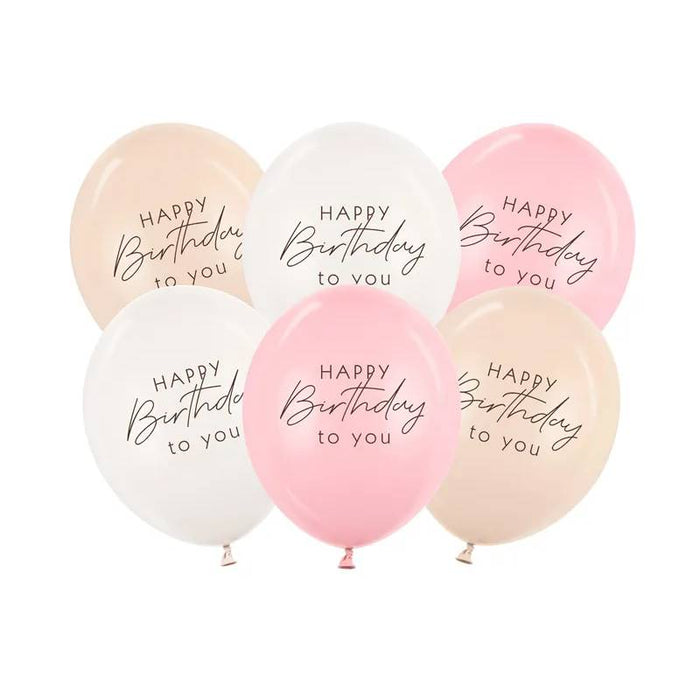 Balloons 30 cm, Happy Birthday, pink mix - 6pk