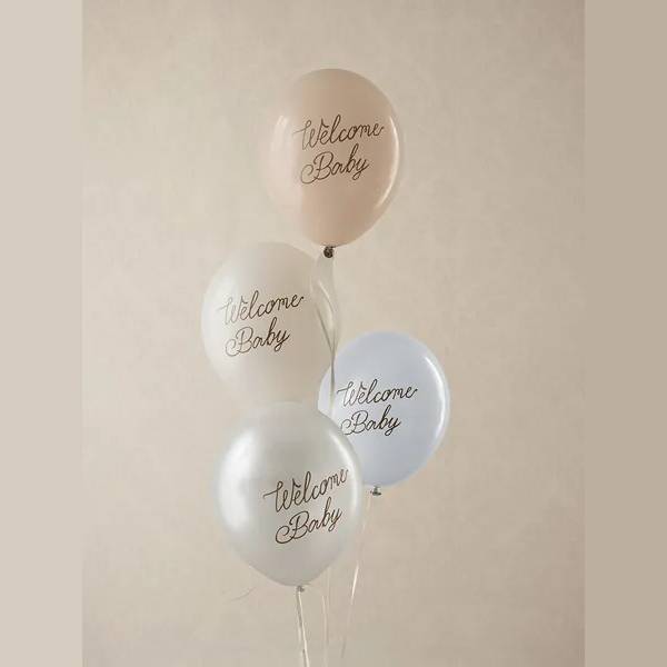 Balloons 30 cm, Welcome Baby, blue mix