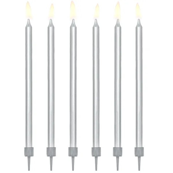 Birthday candles, plain, silver, 12.5cm