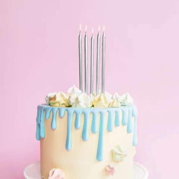 Birthday candles, plain, silver, 12.5cm