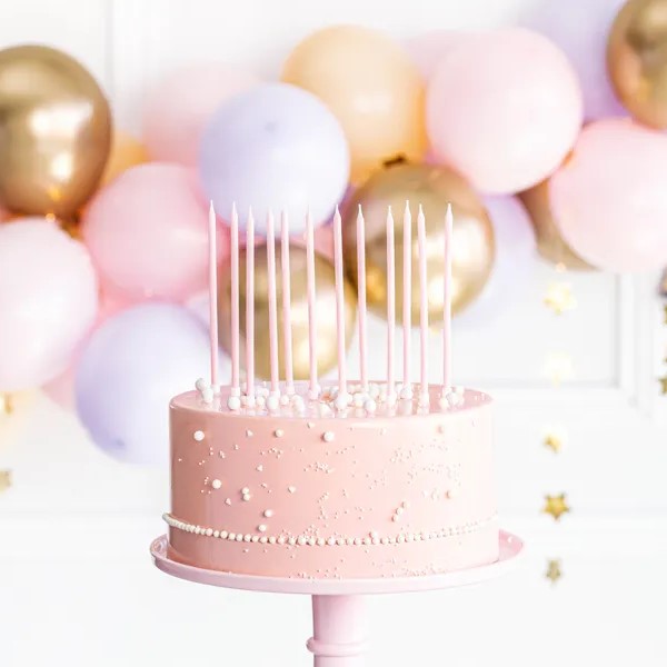 Plain birthday candles, light pink, 14cm