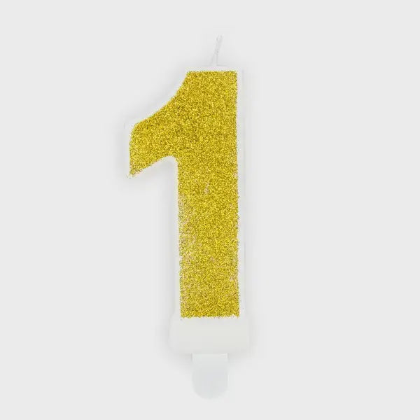 Gold Glitter Candle - Number 1