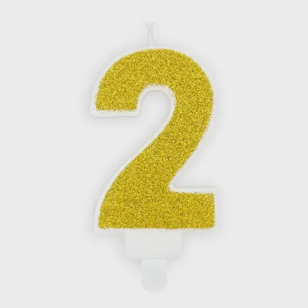 Gold Glitter Candle - Number 2