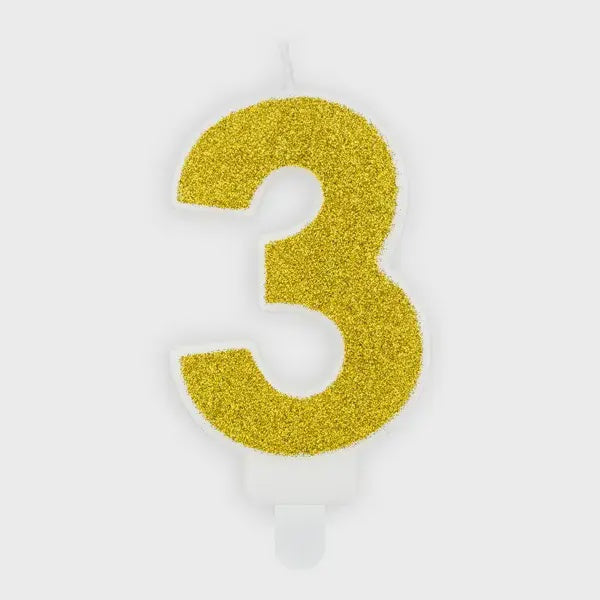 Gold Glitter Candle - Number 3