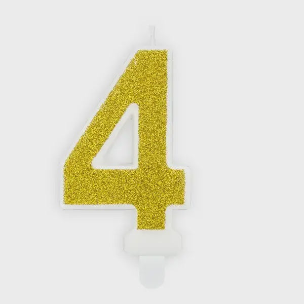 Gold Glitter Candle - Number 4