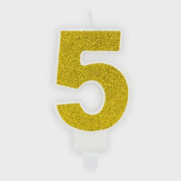 Gold Glitter Candle - Number 5