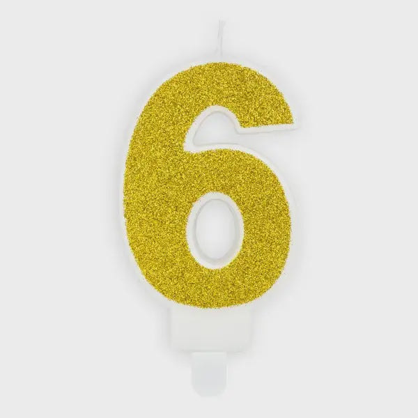 Gold Glitter Candle - Number 6