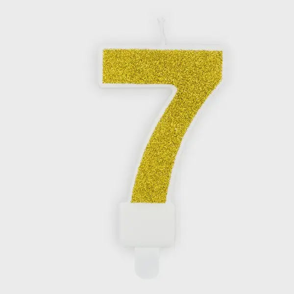 Gold Glitter Candle - Number 7