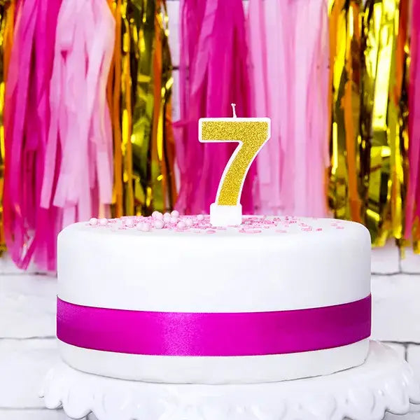 Gold Glitter Candle - Number 7