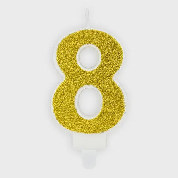 Gold Glitter Candle - Number 8