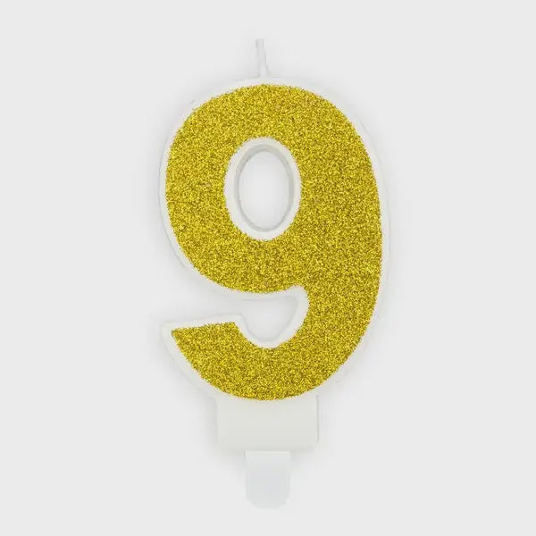 Gold Glitter Candle - Number 9