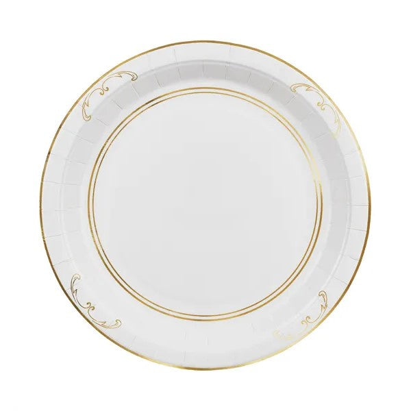 Paper Plates with Ornament, White, 23cm