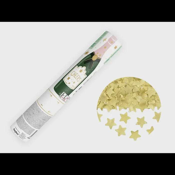 Confetti cannon, golden stars, 20cm