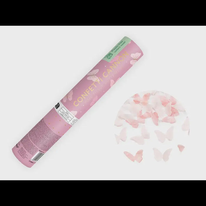 Confetti cannon, pink butterflies, 20cm