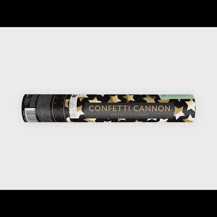 Confetti cannon with stars, gold, 28cm