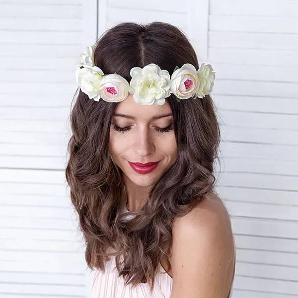 Flower crown, white, 17cm