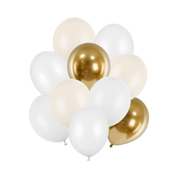 Latex balloons set, mix White and Gold - 10pk