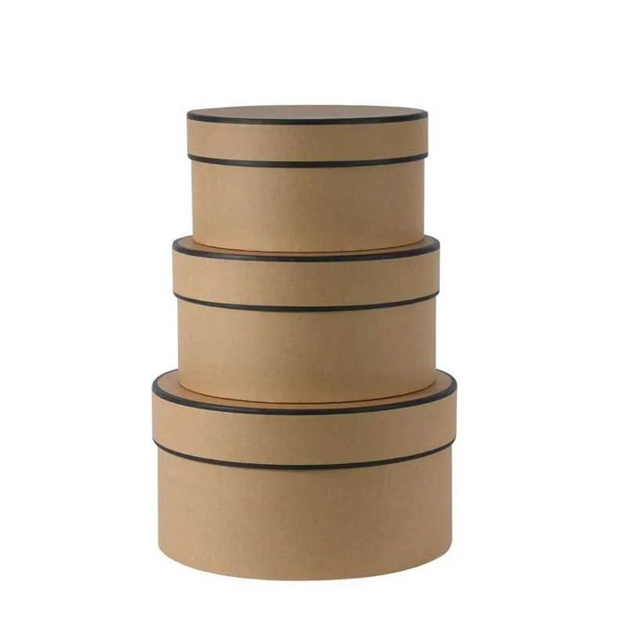 Round Hat Boxes Kraft w/ black trim - 3 sizes