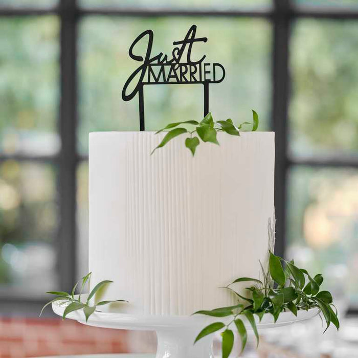 Black Acrylic Just Married Wedding Cake Topper