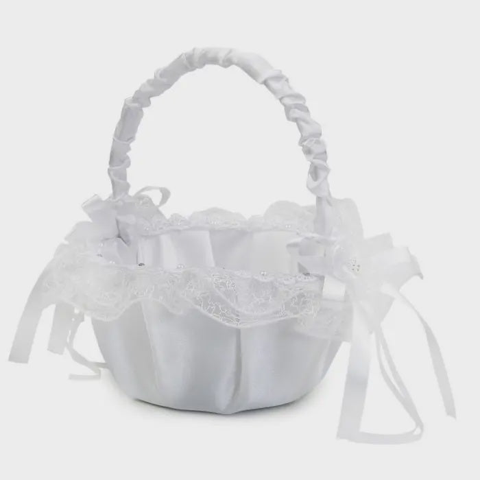Ivory ring basket white tulle 15cm(diam)