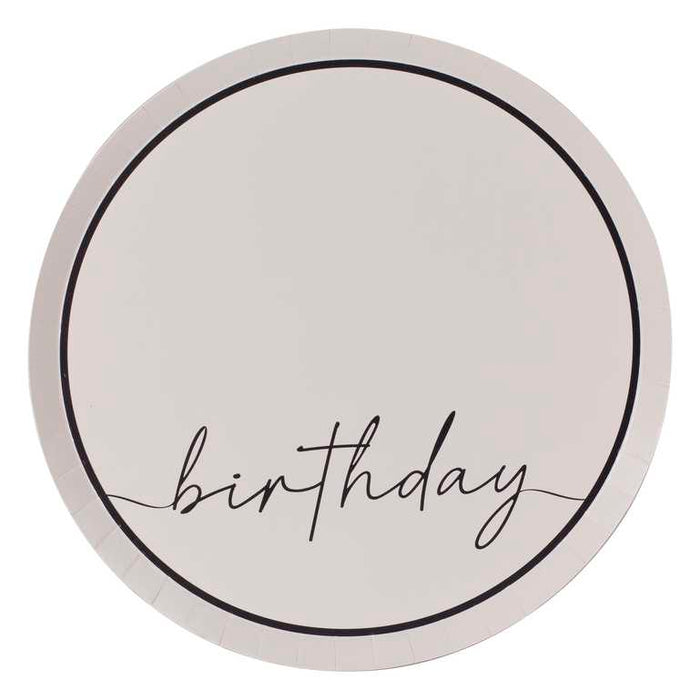 Nude and Black Happy Birthday Paper Party Plates