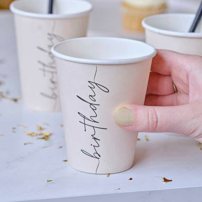 Nude and Black Happy Birthday Paper Party Cups