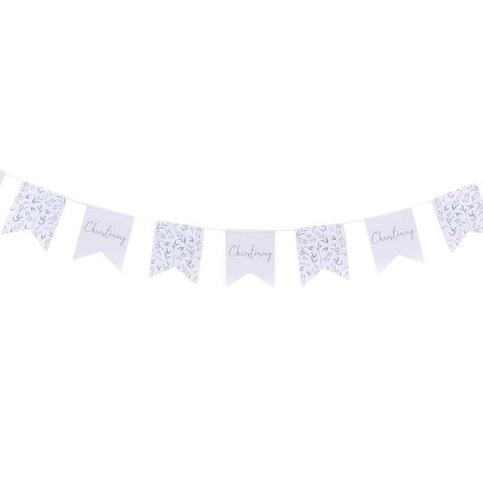 White and Green Botanical Christening Bunting