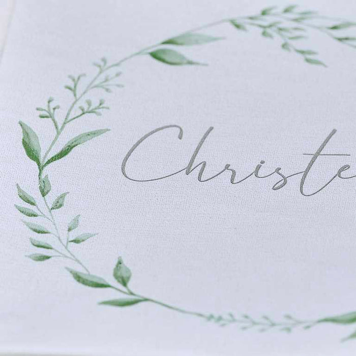 White and Green Christening Paper Napkins