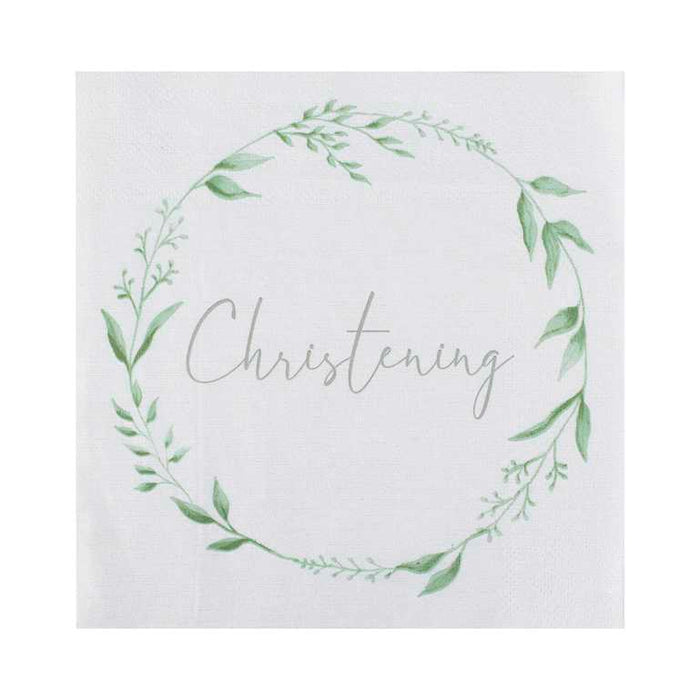 White and Green Christening Paper Napkins