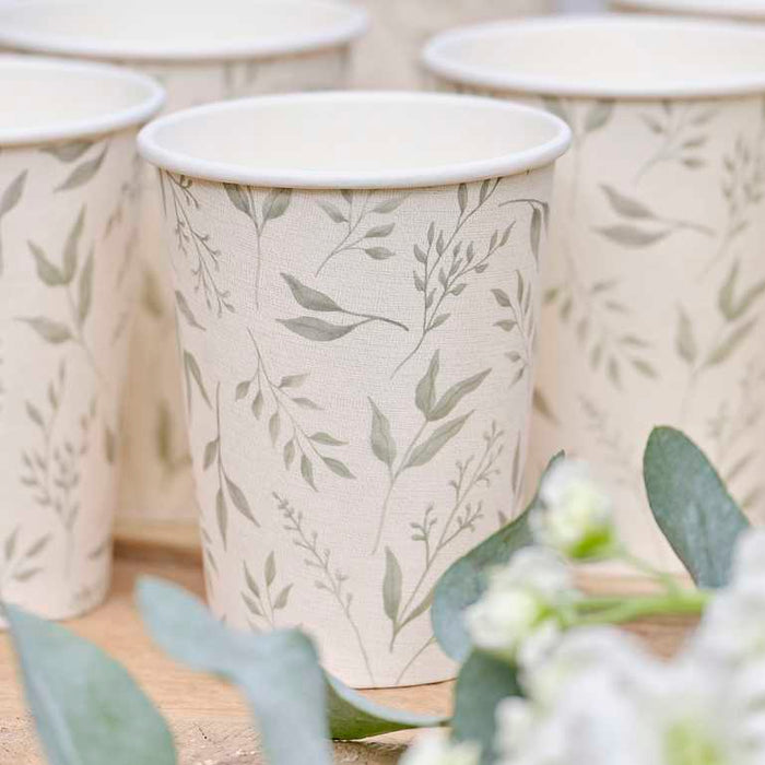 White and Green Christening Paper Cups