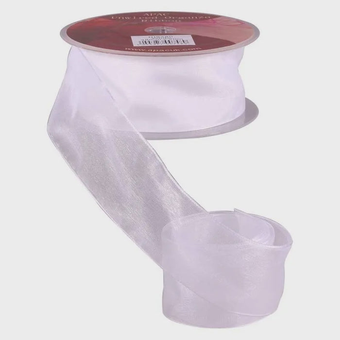 Organza Ribbon with Wired Edge - White - 38mm