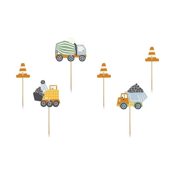Cupcake toppers - Construction vehicles, 4-7 cm, mix