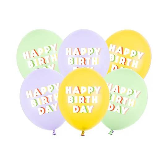 Balloons 30 cm, Happy Birthday, mix - 6pk