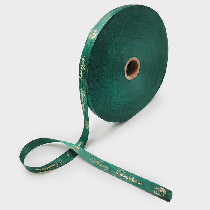 Satin Ribbon - 15mm - Green - Merry Christmas