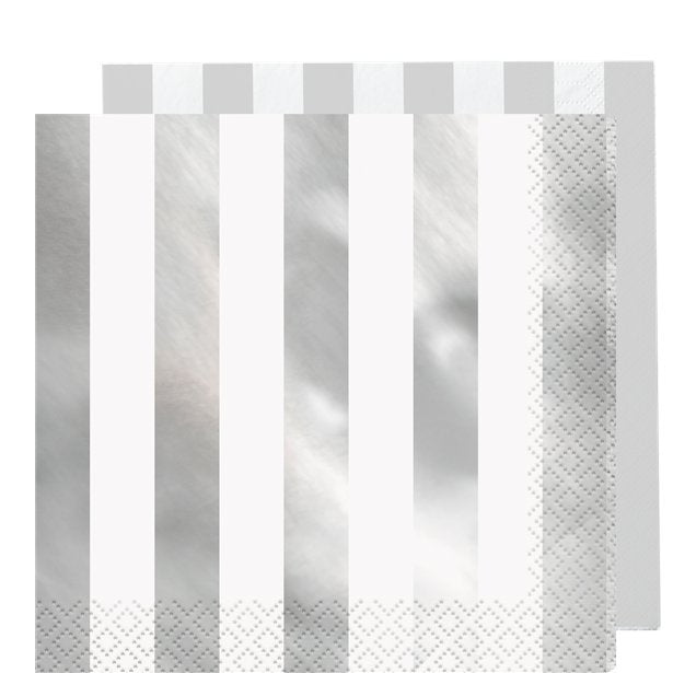 Lunch Napkins - Metallic Silver Stripes - 16pk
