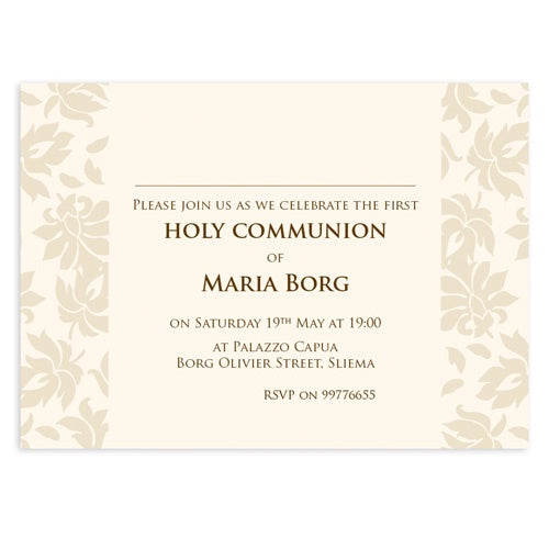 Invitations Personalized - Holy Communion - Floral Damask INV03-09